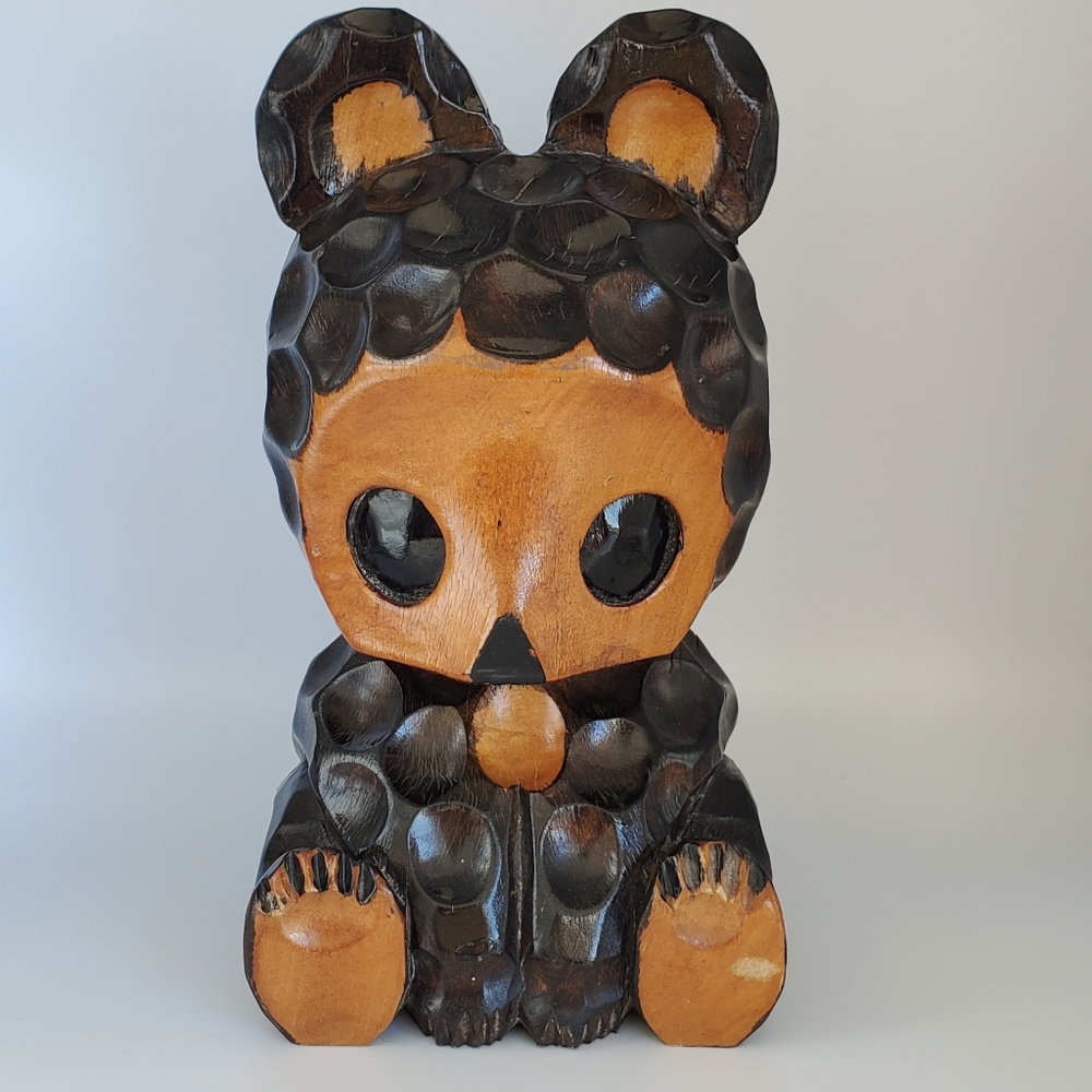 Vintage Japanese Wood Carved Bear. Adorable. Ainu or Kokeshi Style.